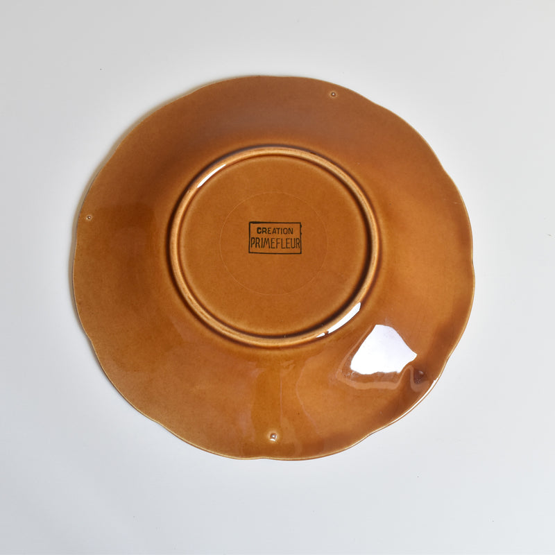 Vintage Dessert Plate, Barbotine Gien Primefleur Brown D