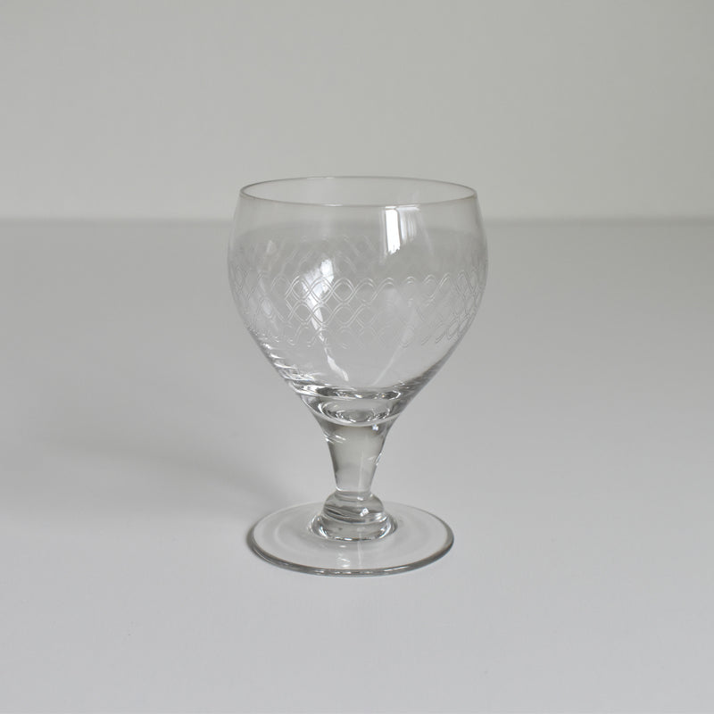 Vintage wine glass, vague etching