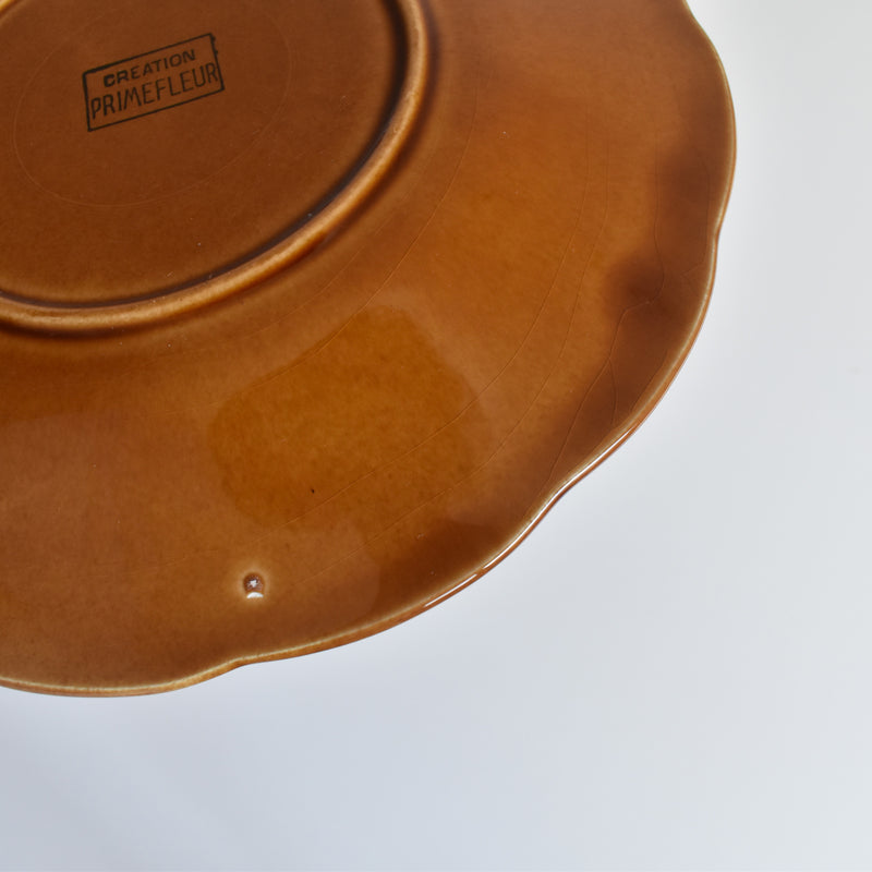 Vintage Dessert Plate, Barbotine Gien Primefleur Brown D