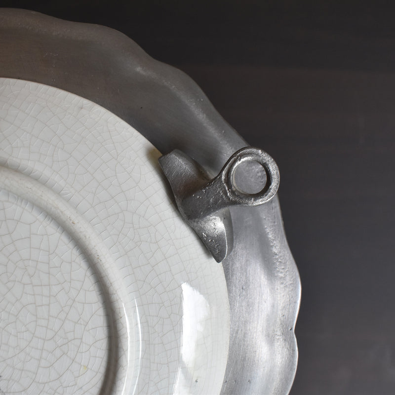 Vintage Pewter and Ceramic Decorative Plate