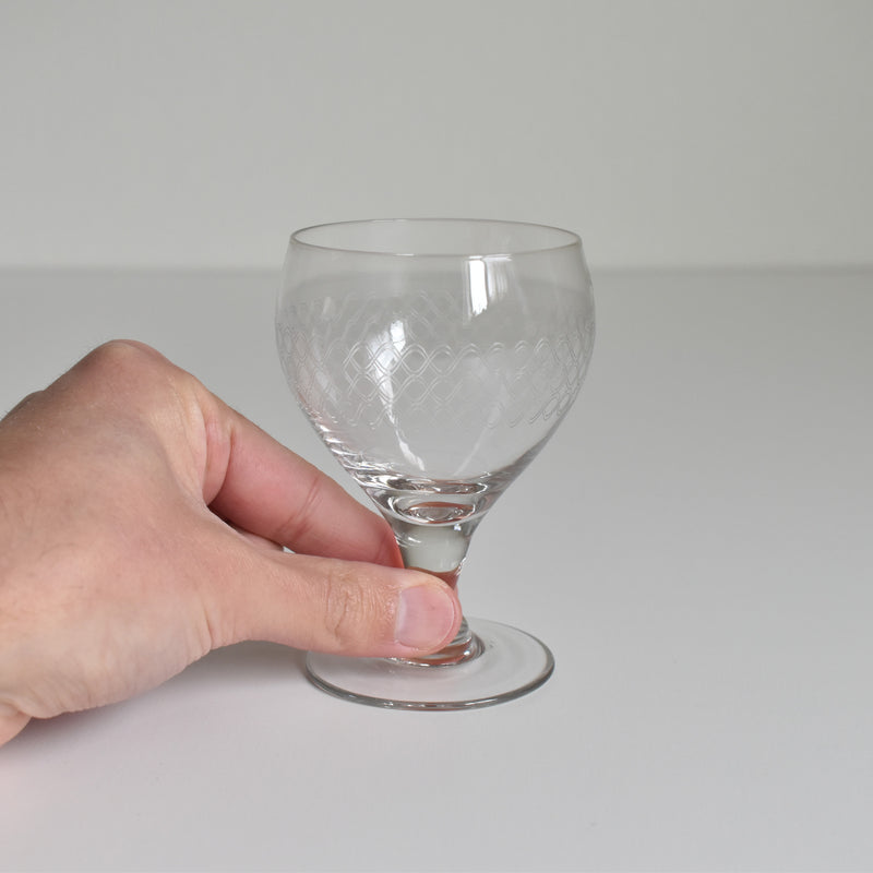 Vintage wine glass, vague etching
