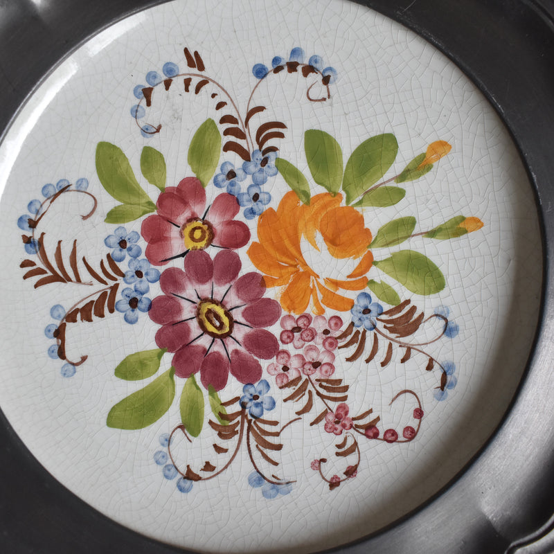 Vintage Pewter and Ceramic Decorative Plate