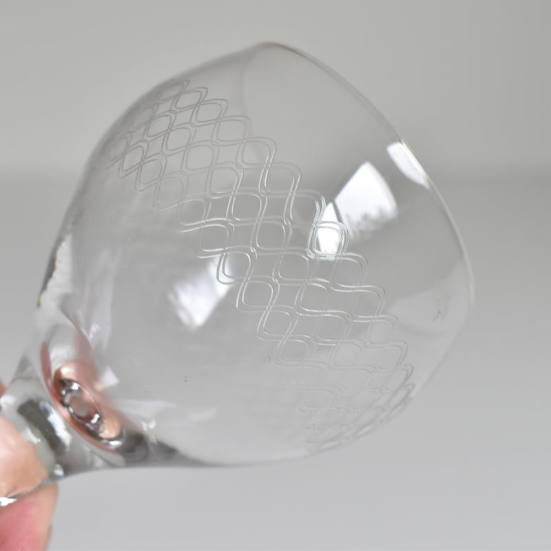 Vintage wine glass, vague etching