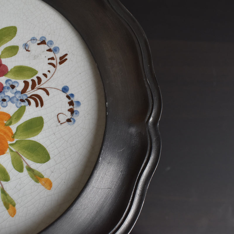 Vintage Pewter and Ceramic Decorative Plate