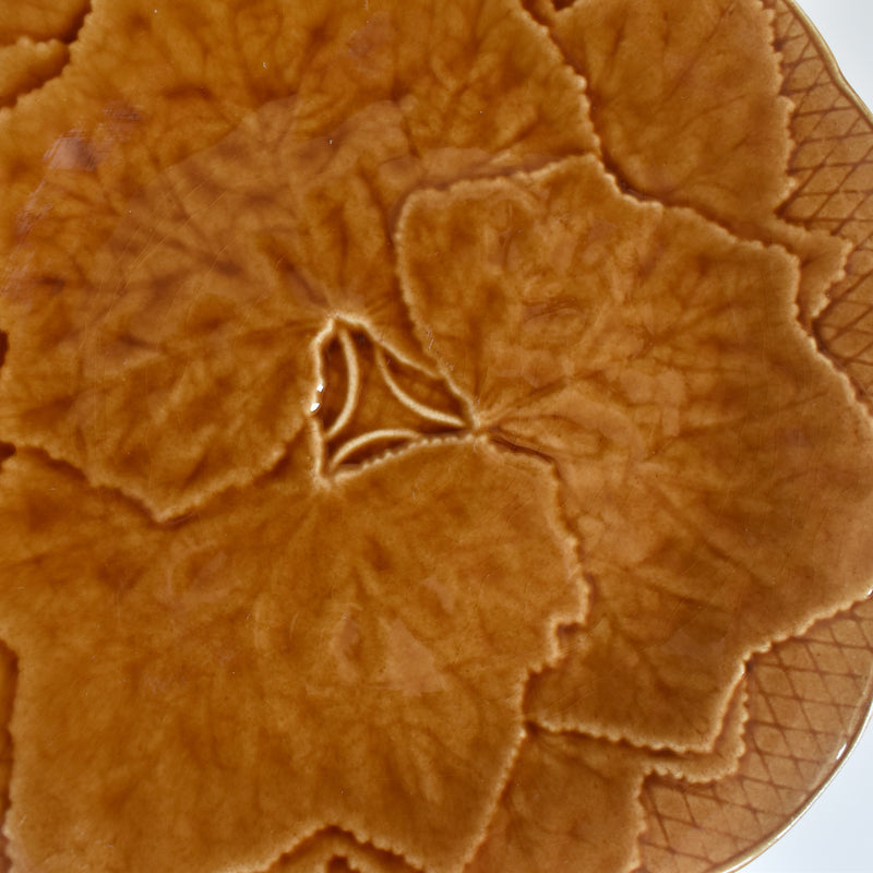 Vintage Dessert Plate, Barbotine Gien Primefleur Brown D