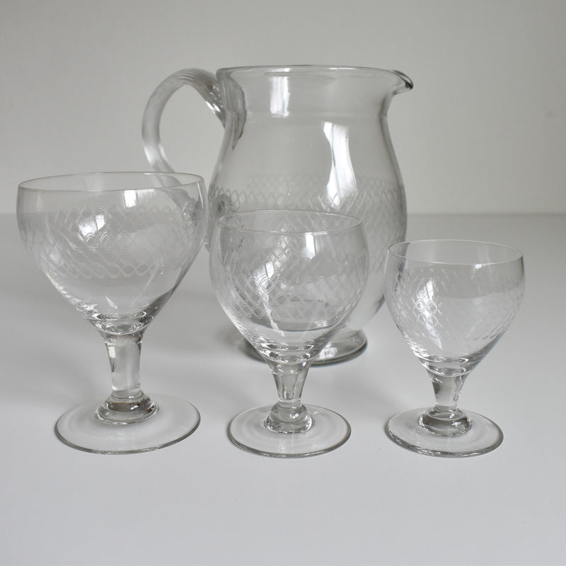 Vintage water glass, vague etching