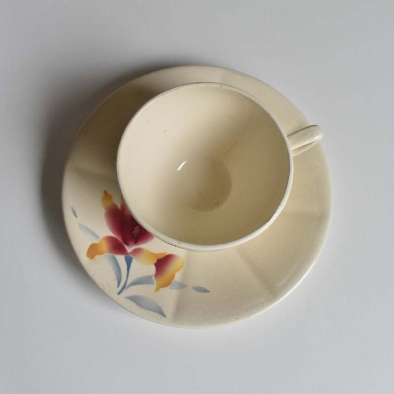 Vintage Coffee Cup and Saucer, Digoin & Sarreguemines Iris 9225 C