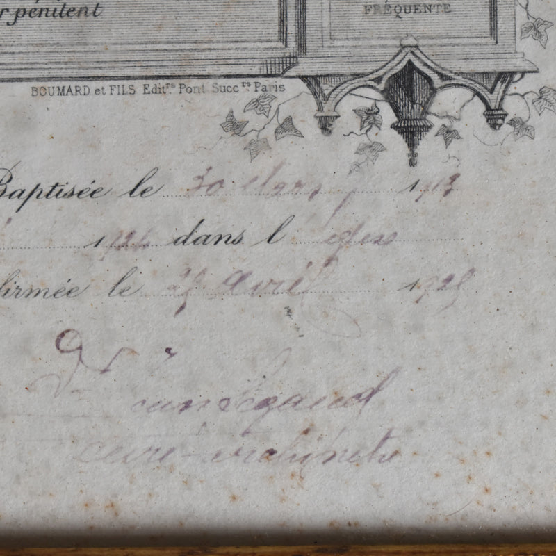 Vintage frame baptism certificate