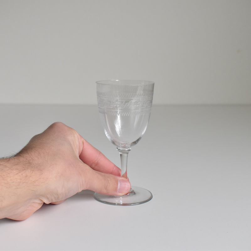 Antique Wine Crystal Glass PORTIEUX Guillochage PP