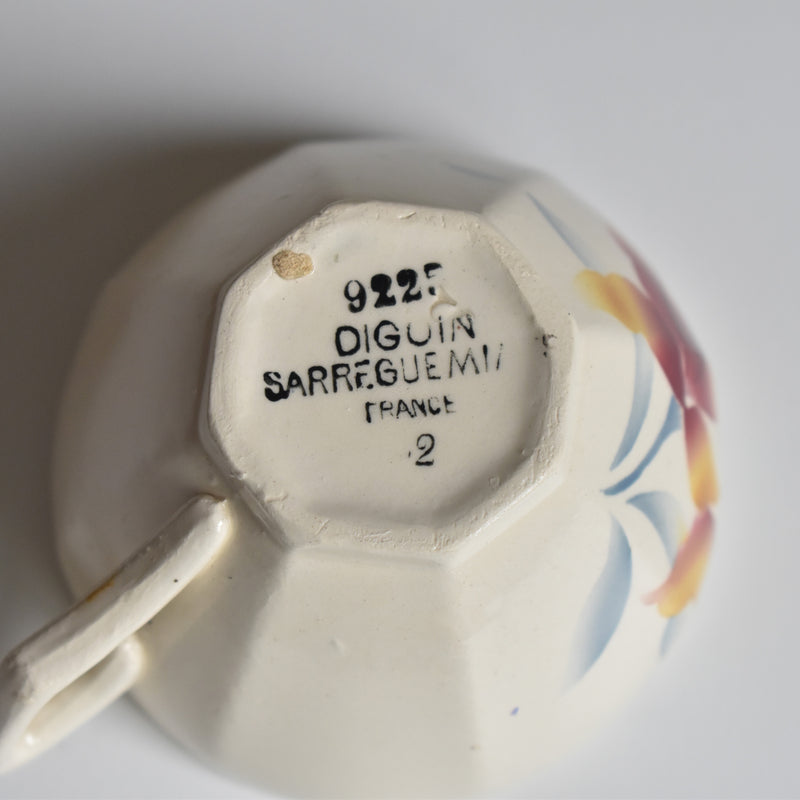 Vintage Coffee Cup and Saucer, Digoin & Sarreguemines Iris 9225 C