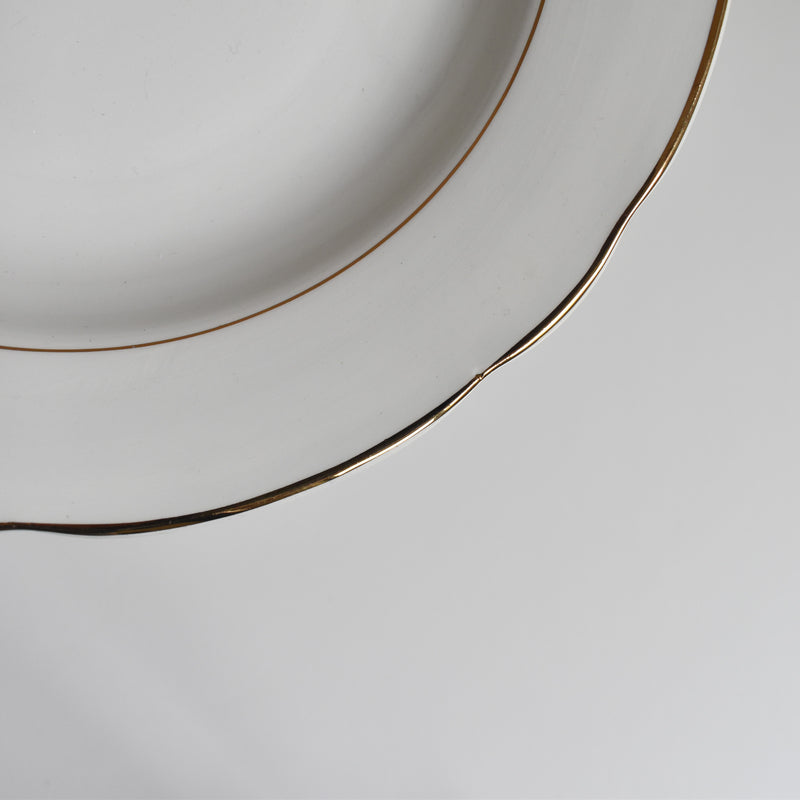 Vintage Deep Plate Digoin & Sarreguemines White & Gold E