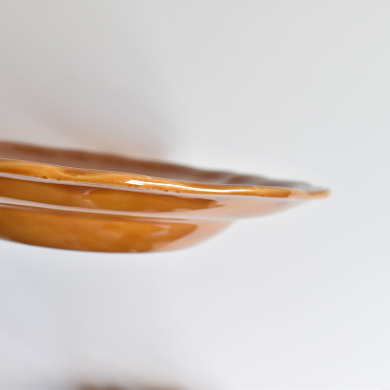 Vintage Deep Plate, Flower Rim, Brown A