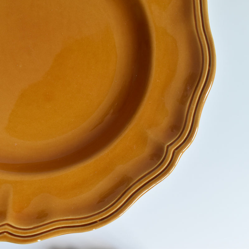 Vintage Deep Plate, Flower Rim, Brown A