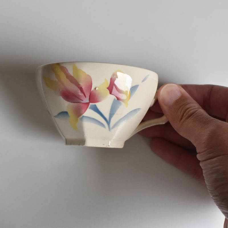 Vintage Coffee Cup and Saucer, Digoin & Sarreguemines Iris 9225 E