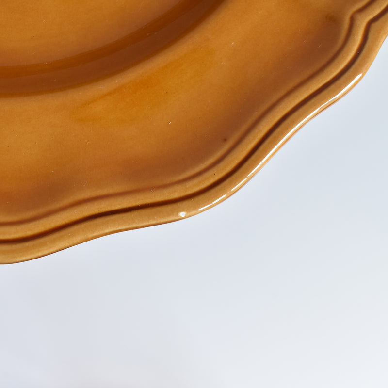Vintage Deep Plate, Flower Rim, Brown A
