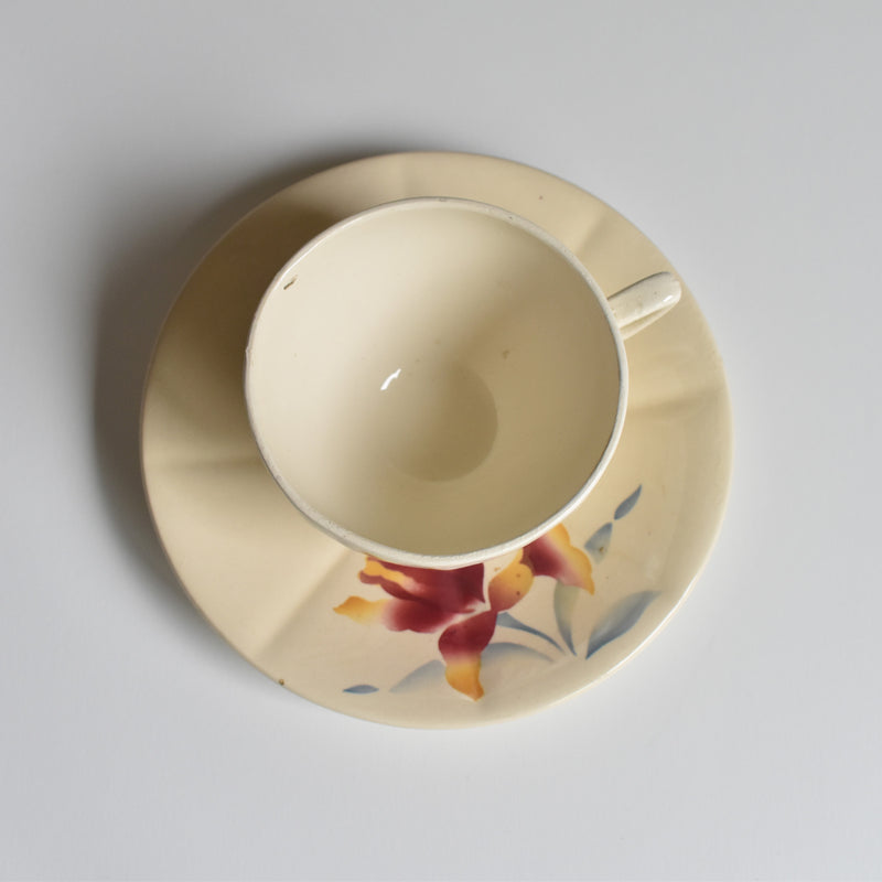 Vintage coffee cup and saucer, Digoin & Sarreguemines Iris 9225 F