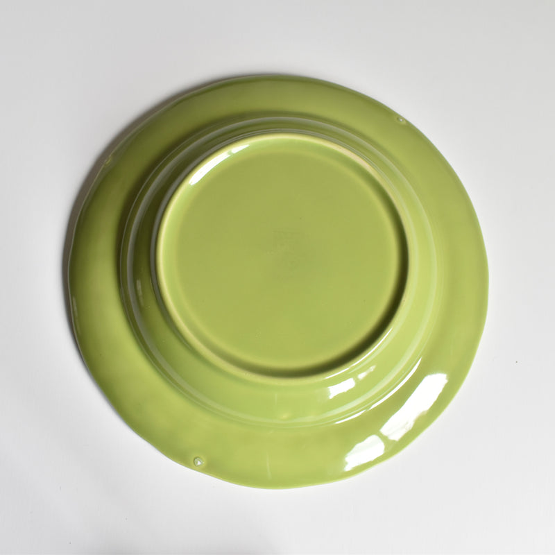 Vintage Dessert Plate, Longchamp, Flower Rim, Green A