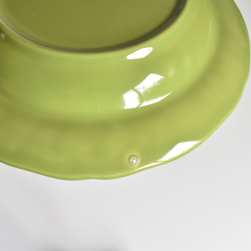 Vintage Dessert Plate, Longchamp, Flower Rim, Green A