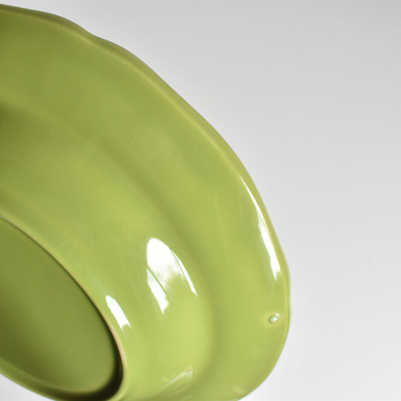 Vintage Dessert Plate, Longchamp, Flower Rim, Green A