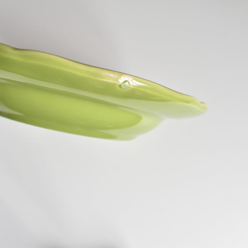 Vintage Dessert Plate, Longchamp, Flower Rim, Green A