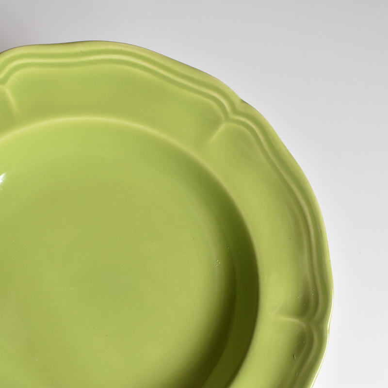 Vintage Dessert Plate, Longchamp, Flower Rim, Green A