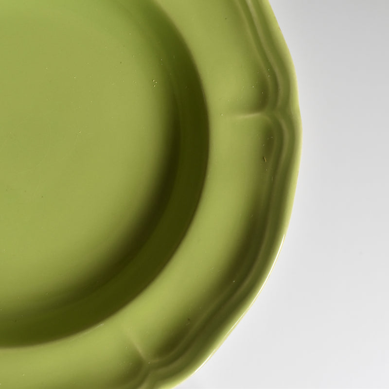 Vintage Dessert Plate, Longchamp, Flower Rim, Green A
