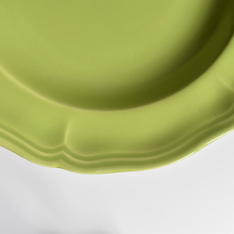 Vintage Dessert Plate, Longchamp, Flower Rim, Green A