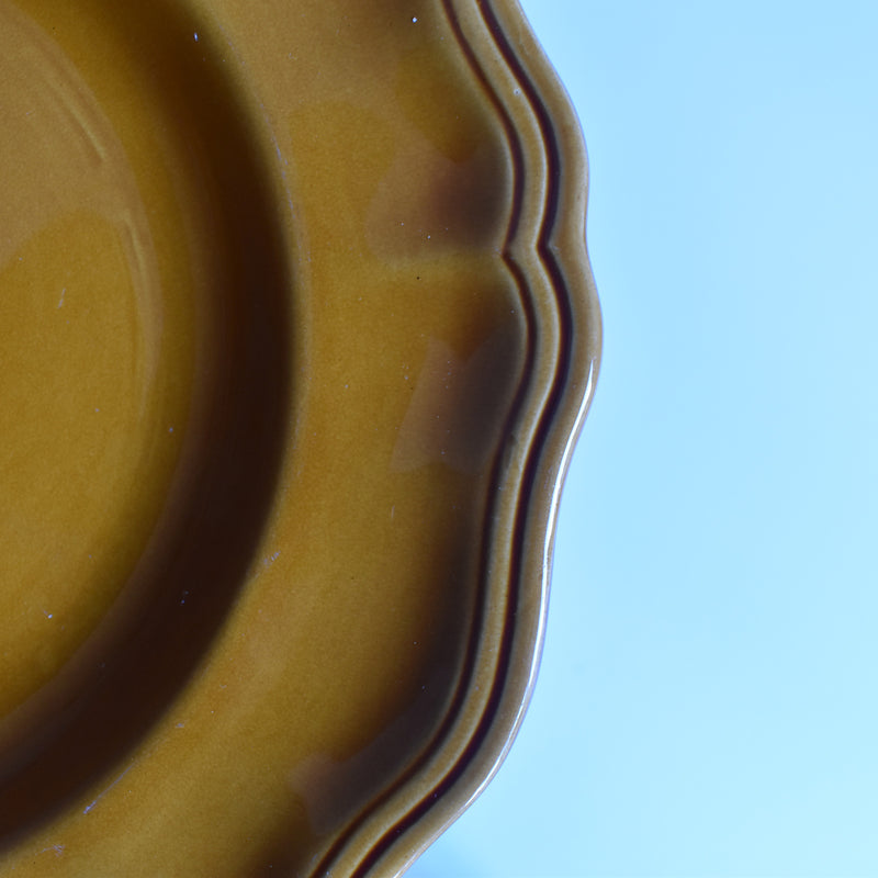 Vintage Deep Plate, Flower Rim, Brown C