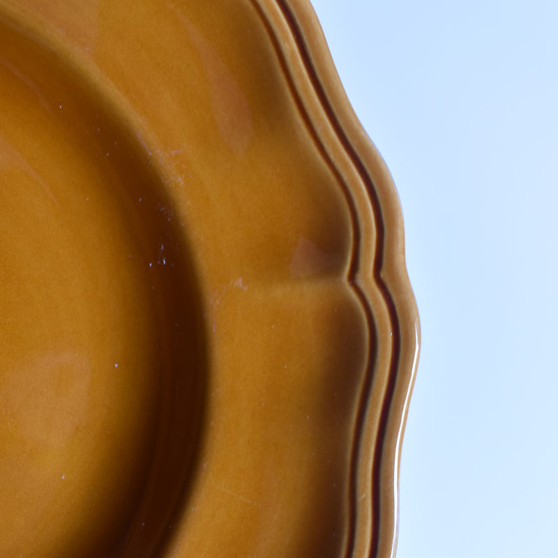 Vintage Deep Plate, Flower Rim, Brown C