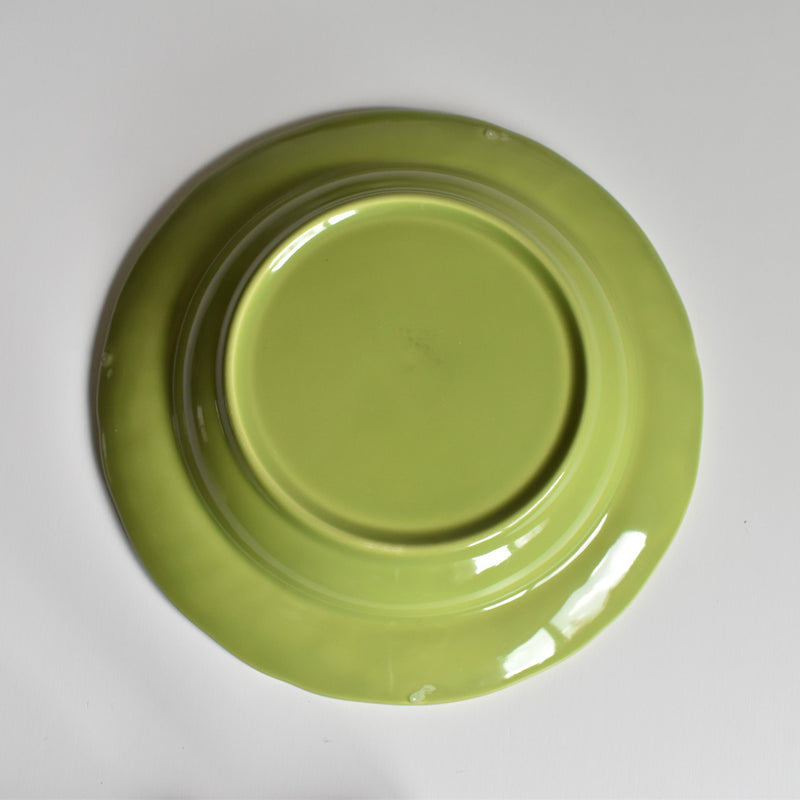 Vintage dessert plate, Longchamp, flower rim, green C