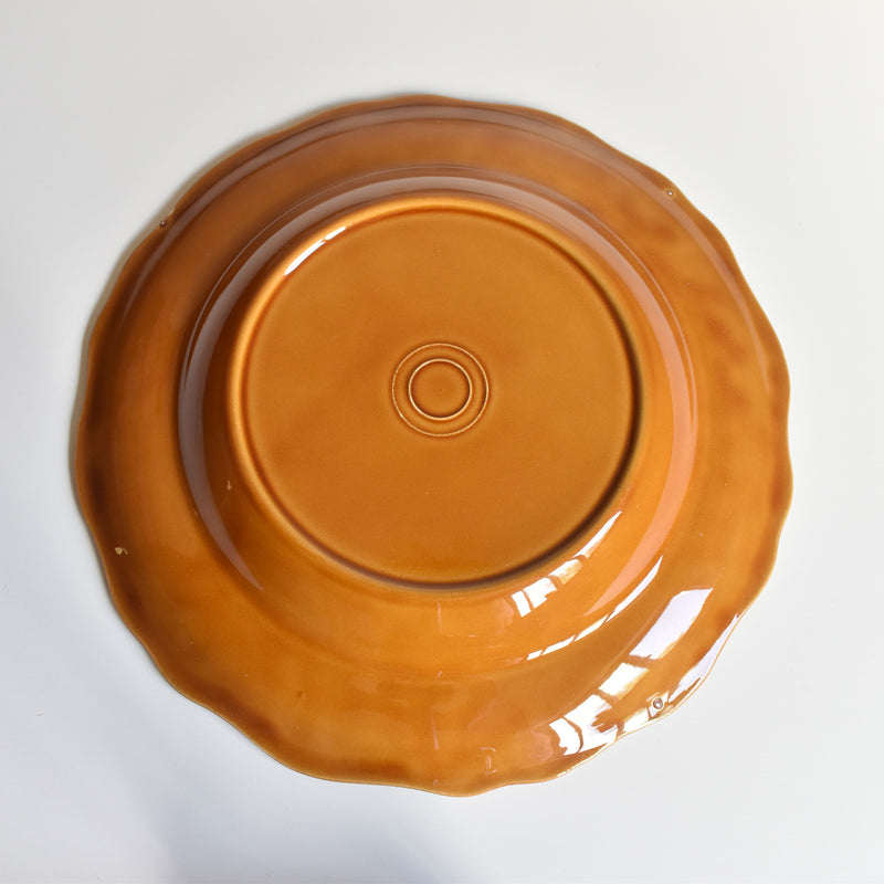 Vintage deep plate, flower rim, brown D