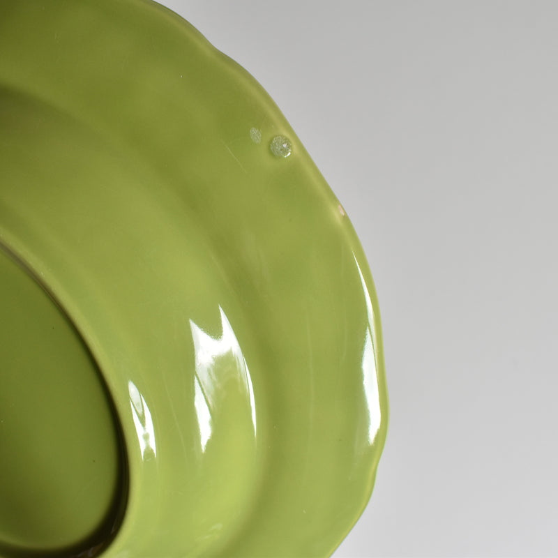 Vintage dessert plate, Longchamp, flower rim, green C