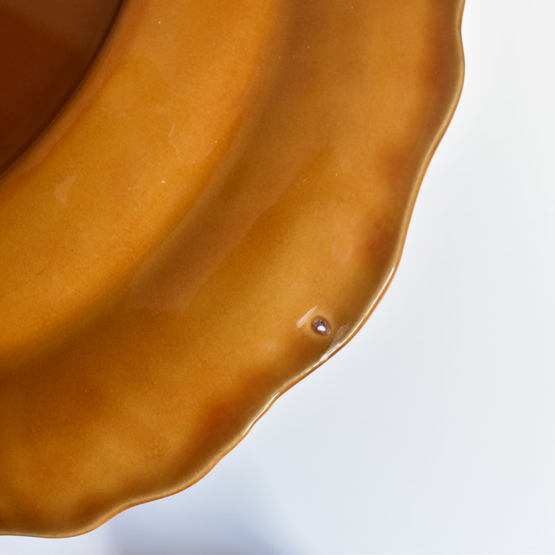 Vintage deep plate, flower rim, brown D