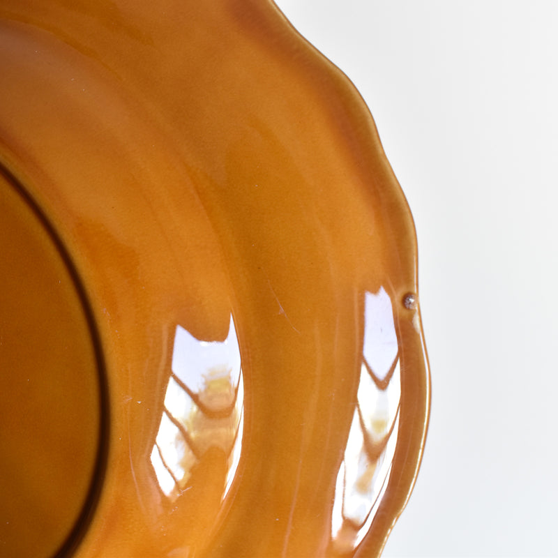 Vintage deep plate, flower rim, brown D