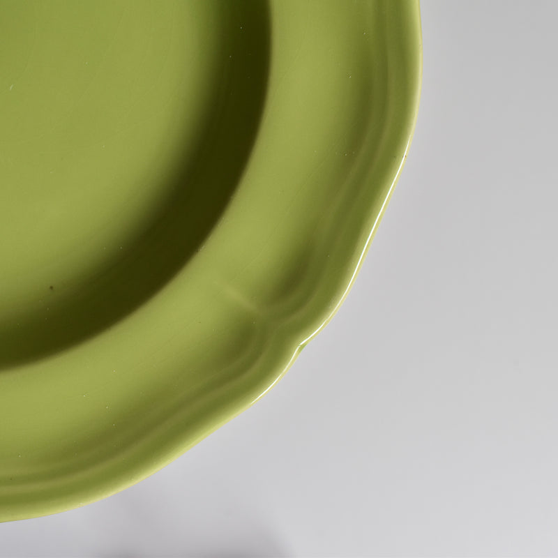 Vintage dessert plate, Longchamp, flower rim, green C