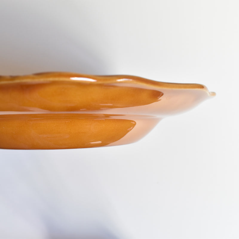 Vintage deep plate, flower rim, brown D