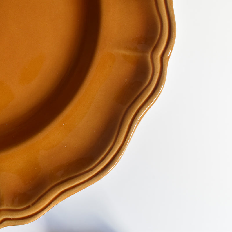 Vintage deep plate, flower rim, brown D