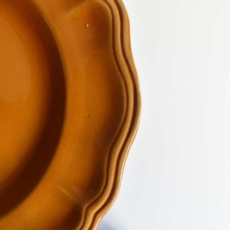 Vintage deep plate, flower rim, brown D