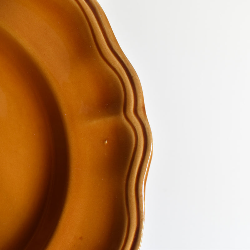 Vintage deep plate, flower rim, brown D