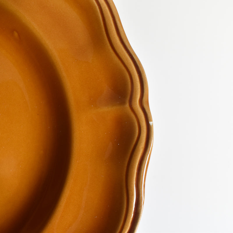 Vintage deep plate, flower rim, brown D