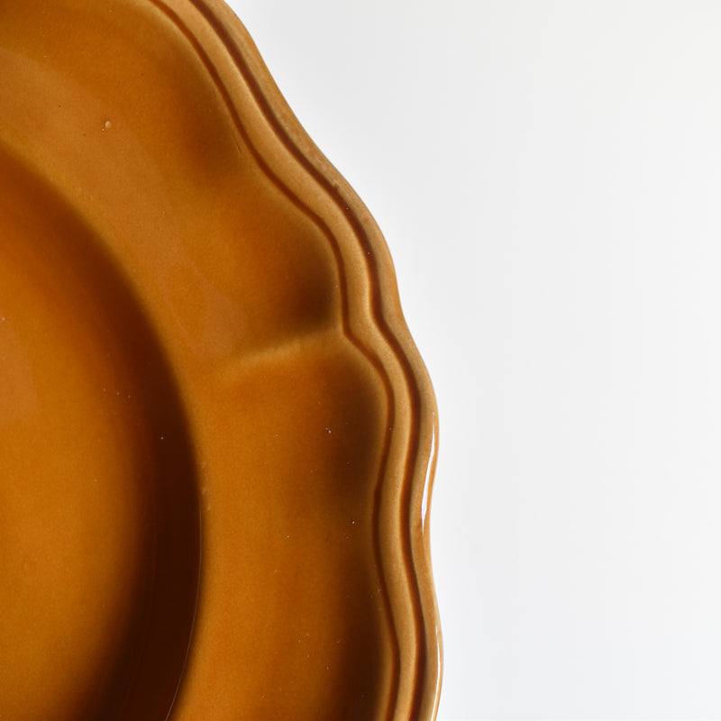 Vintage deep plate, flower rim, brown D