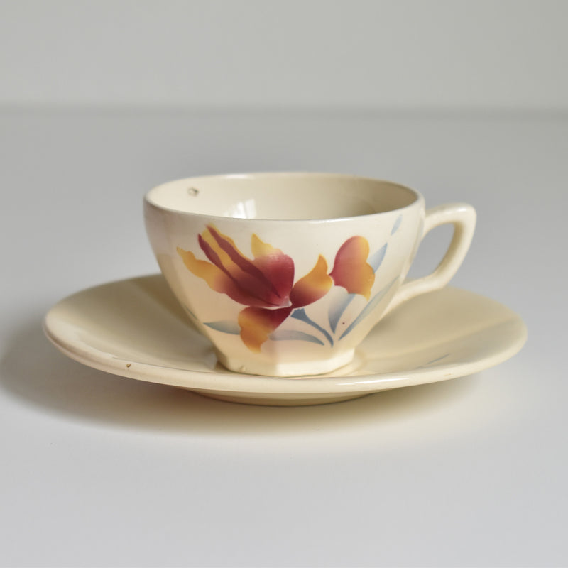 Vintage coffee cup and saucer, Digoin & Sarreguemines Iris 9225 F