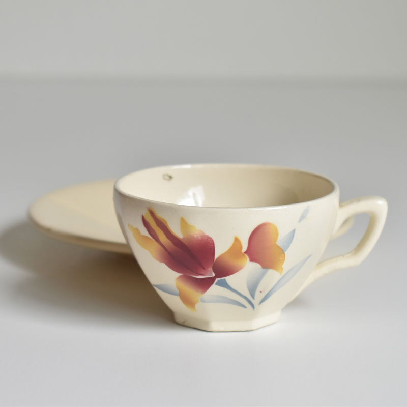 Vintage coffee cup and saucer, Digoin & Sarreguemines Iris 9225 F