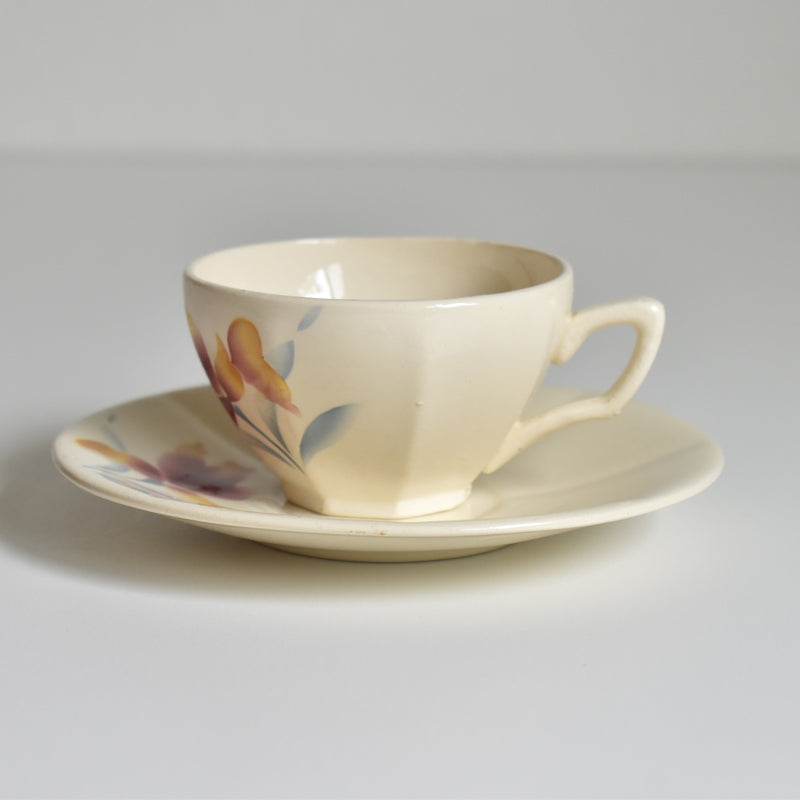 Vintage Coffee Cup and Saucer, Digoin & Sarreguemines Iris 9225 C