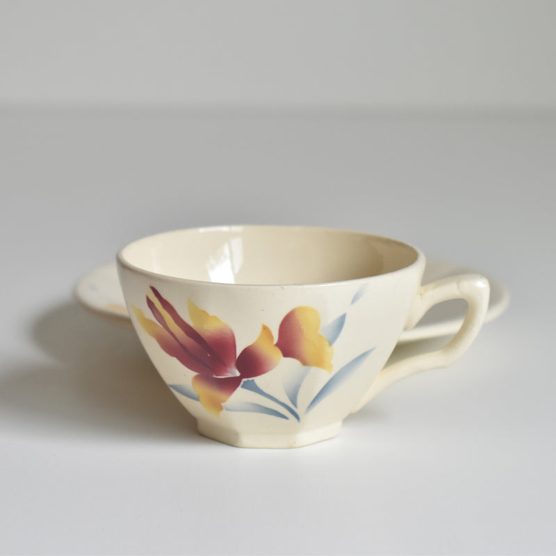 Vintage Coffee Cup and Saucer, Digoin & Sarreguemines Iris 9225 A