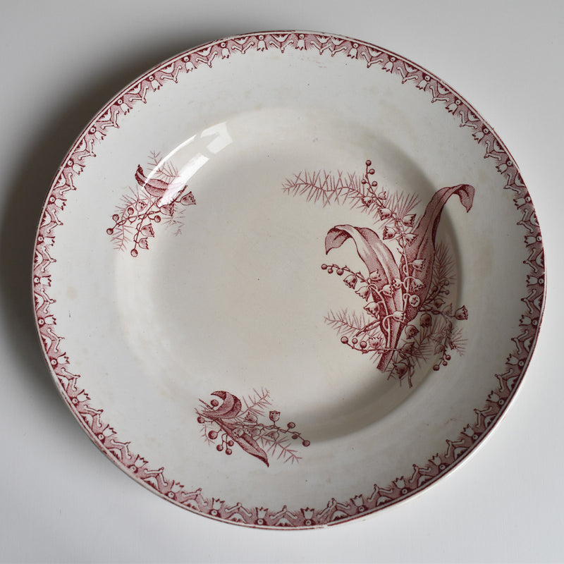 Antique deep plate, Sarreguemines Muguet (Red) A