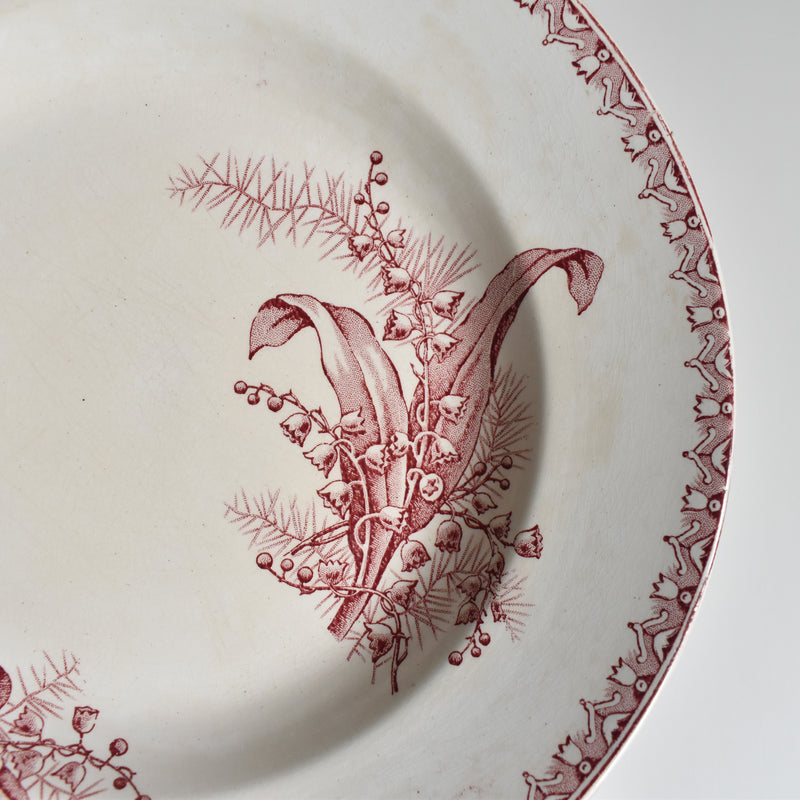 Antique deep plate, Sarreguemines Muguet (Red) A