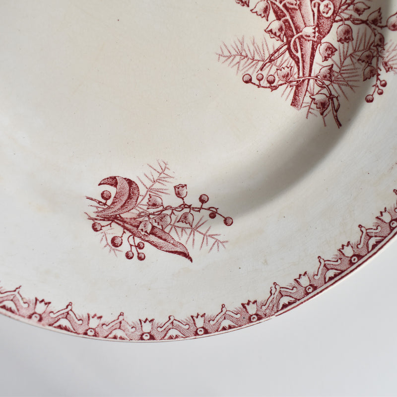 Antique deep plate, Sarreguemines Muguet (Red) A