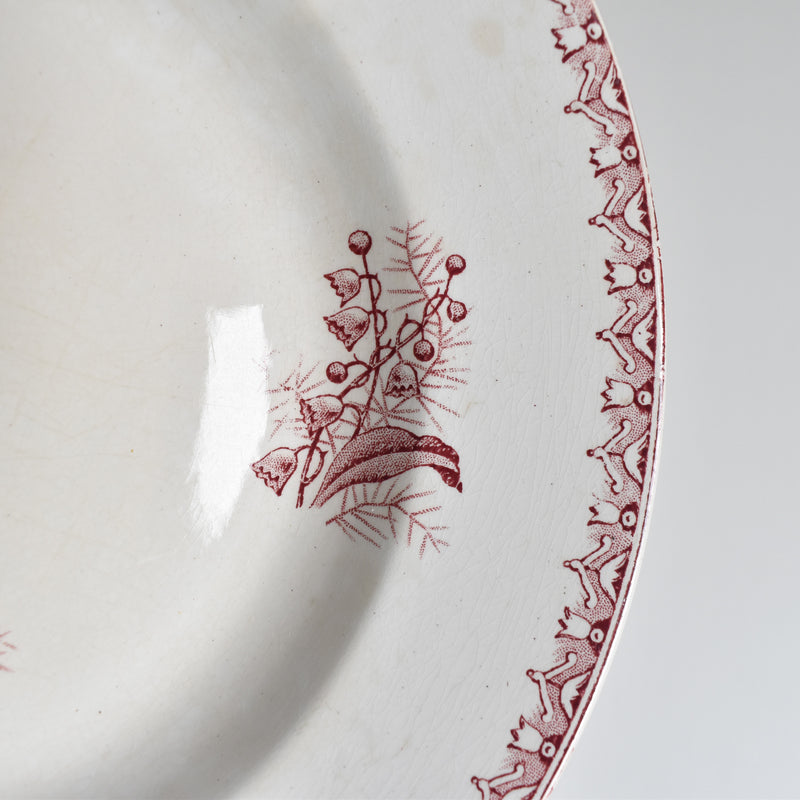 Antique deep plate, Sarreguemines Muguet (Red) A