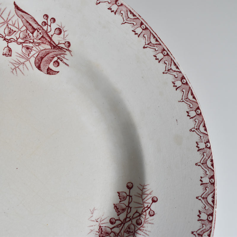 Antique deep plate, Sarreguemines Muguet (Red) A